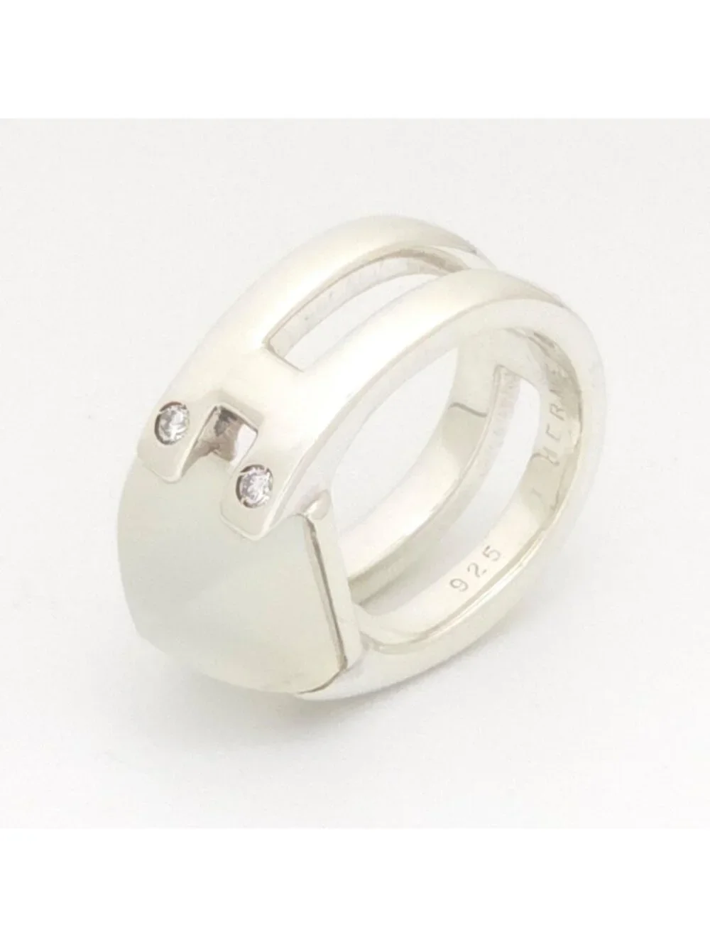 Hermes Medor Ring 51 Moonstone Diamond Sterling Silver Vintage